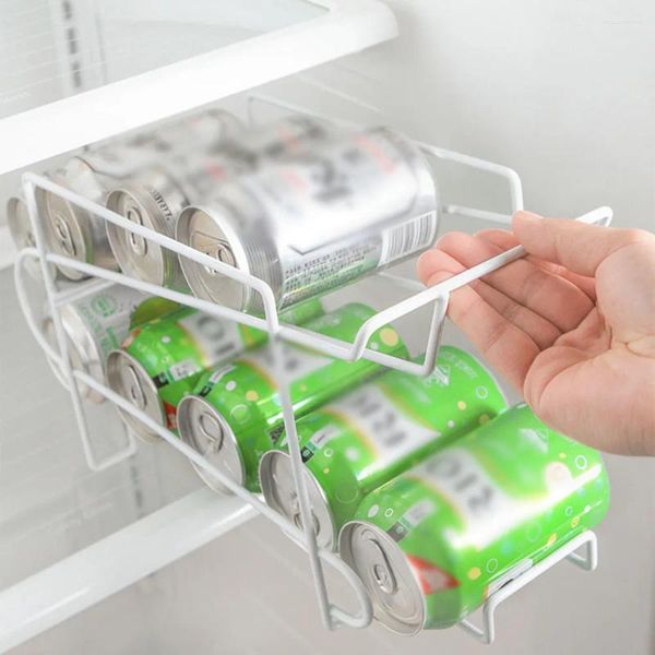 Armazenamento de cozinha Bebida durável pode acumular o suco de ferro organizador de refrigerador branco 34.5x14.5x18.5cm Cerveja