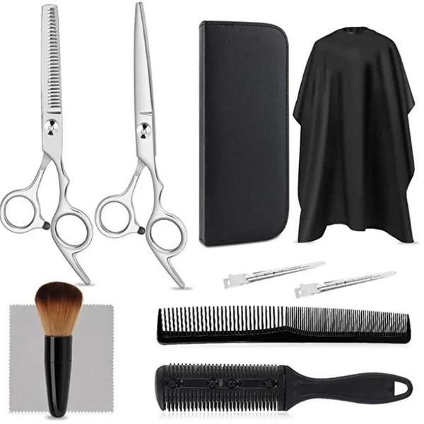 Kit de tesoura profissional de tesoura de cabeleireiro barbeiro de aço inoxidável tesoura cauda pente de cabelo de cabelo cortado de pente de estilismo de aço barbeiro de aço de aço