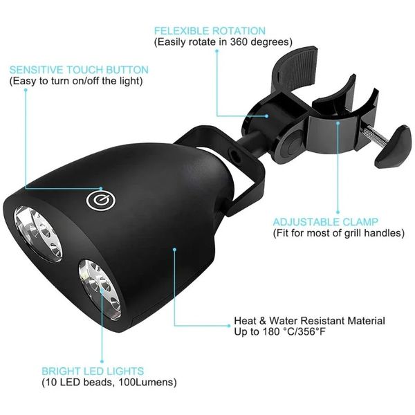Smart Touch 10 светодиодов барбекю для гриля барбекю светодиодные светодиодные 360 градусов Вращающаяся на открытом воздухе лампа для катания