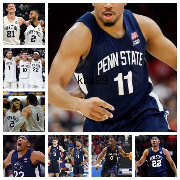 Penn State Basketball genähtes Trikot jeder Namensnummer Herren Frauen Jugend alle genäht 5 Jameel Brown 4 Puff Johnson 3 Nick Kern Jr. 2 Dmarco Dunn 22 Qudus Wahab