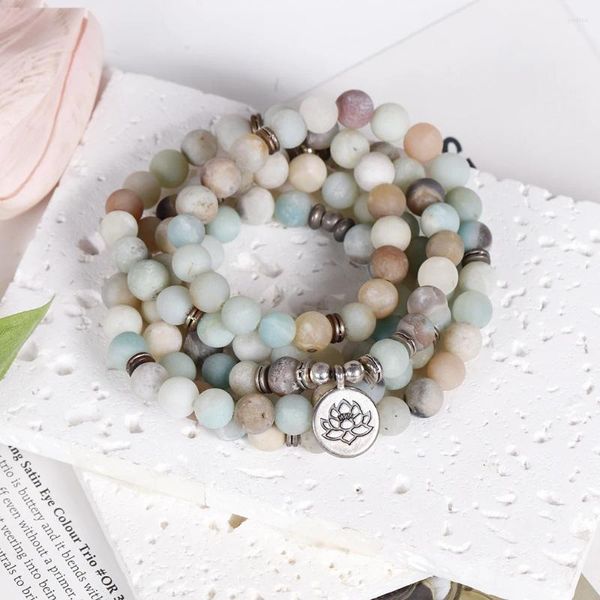 Strand Amazonite 108 MALA ORAÇÃO ENERGIA DE BRACELETE ENERGIA COM LOTUS YOGA MEDITATION JOENS PARA MULHERES