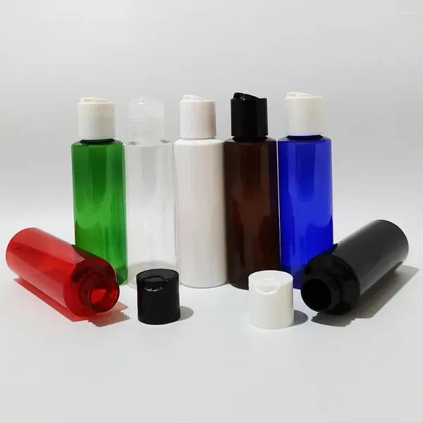 Garrafas de armazenamento (50pcs) 100 ml de garrafa de estimação verde carco marrom com tampa superior de disco de 3,5 onças de embalagem shampoo