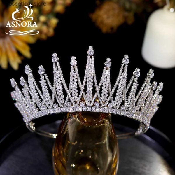 Gioielli per capelli per matrimoni Asnora Shiny Crystal Crystal Bridal Crown Tiaras for Women Wedding Hair Accessori geometrici CZ CZ Pageant Princess Party Head Belietta L46