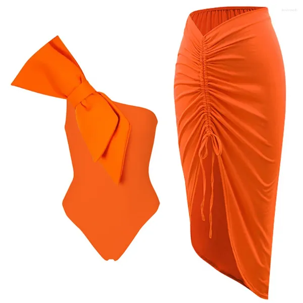 Frauen Badebekleidung Orange One Stück Bikini Frau Schulter Retro Wrap Röcke Vintage Holiday Designer Badeanzug Strandkleidung