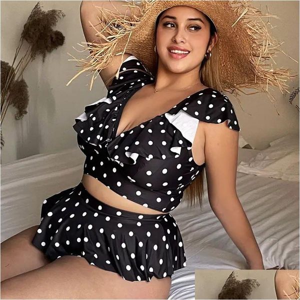 Damenbadebekleidung plus Größe Polka Dot Ruffles Bikini Frauen Badeanzug y xl-xxxxl Drop Lieferbekleidung Kleidung DHPSR