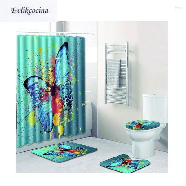 Tapetes de banho 4pcs Big Butterfly Banyo Paspas banheiro tapete de banheiro