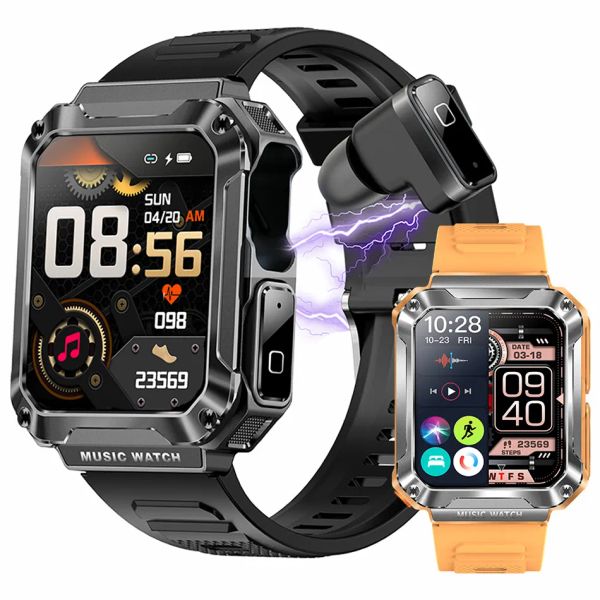 1t 2024 novo T93 Smart Watch 3 em 1 TWS Ear Earphones 4 GB de grande memória Bluetooth Call 1.96 Screen Local Music Earbuds Sports Men Smartwatch