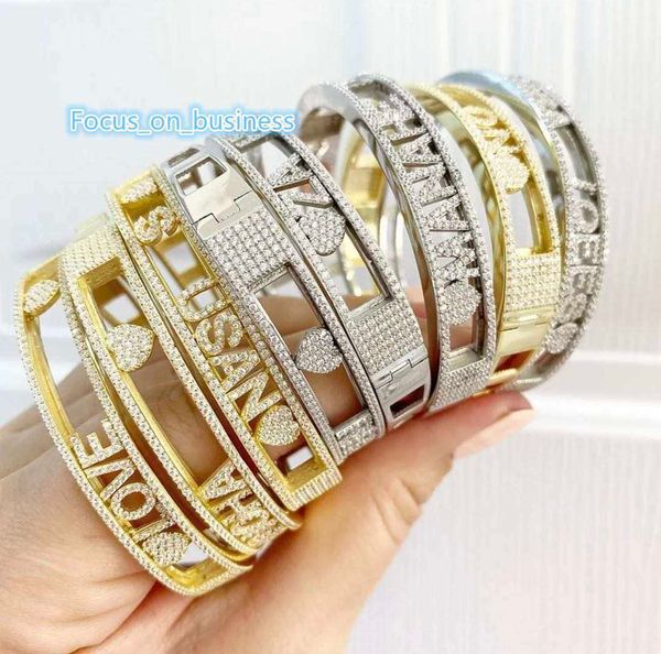 Benutzerdefinierte Schmuck 26 Alphabet Anfangsbuchstaben Armbänder Armreifen bewegten Buchstaben DIY Gold Name Armreifen