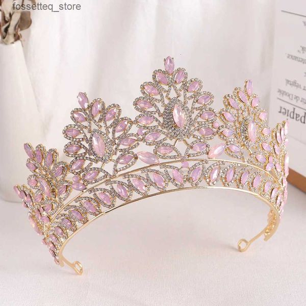 Cabelo de casamento Jóias barrocas de rosa Opala grande Crown Princess Chete de cocar tiaras Tiaras Rhinestone Diadema Acessórios 240305 L240402