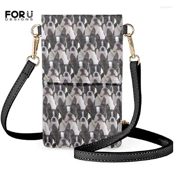 Omuz Çantaları Kadın Mini Crossbody Boston Terrier Baskılı PU Deri Telefon Koruma Kart Çantası Dayanıklı Messenger Çantası İPhone 13