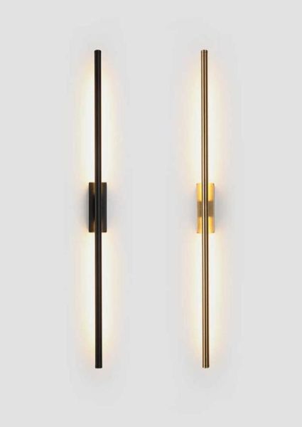 Moderno semplice lampada da parete a led del tubo lineare su sfondo di fronte a parete a parete al letto coyer corridoio nero oro a led sconce 218939185