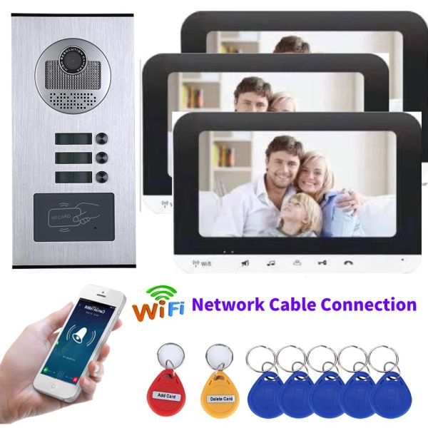 Türklingel RFID Access Unlock Drahed Network Kabel Video Intercom 7 Zoll LCD App Control WiFi Video Tür Telefonklingel Intercom Kamera Kit Kit