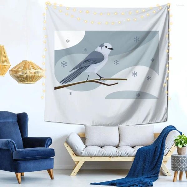 Wandteppiche Winter Jay Birds Wanddekorte Wandteppich mit Barb Clips Schlafzimmer anpassbares Geschenk Polyester zart