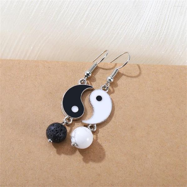 Orecchini per borchie Fashion Pearl Yin Yang Tai Chi per donne uomini in stile cinese Metal Stone Natural Stone Party Gioielli Fai -te Regalo