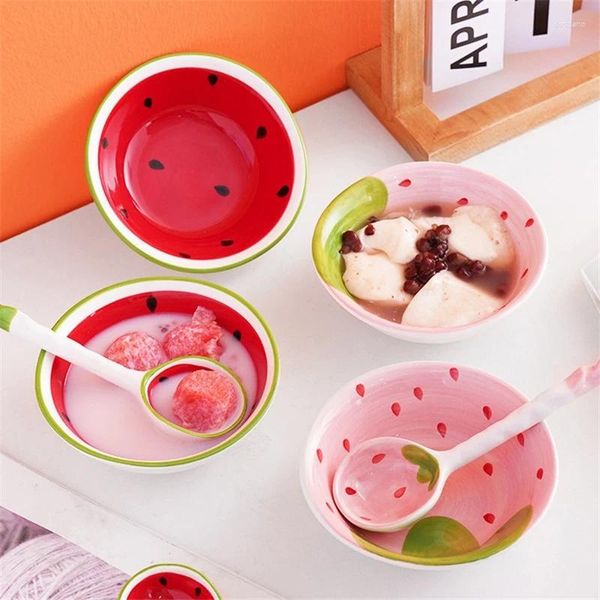 Backwerkzeuge Schöne Erdbeer -Wassermelon -Form -Schüssel Löffel Keramik Getreidelöffel Ramen Suppe Fruchtmuster Serving