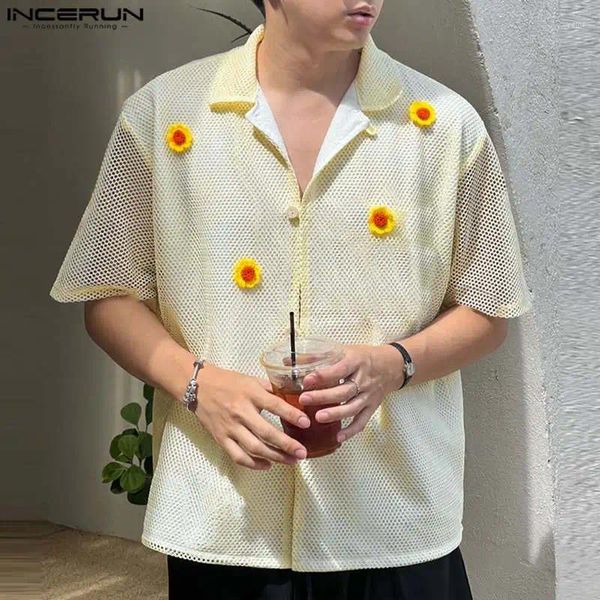 Herren lässige Hemden Incerun Tops 2024 koreanische Stil Männer Stylish Hollow Braid Flow Streetwear Männliche Spleißen kurzärmelige Bluse S-5xl