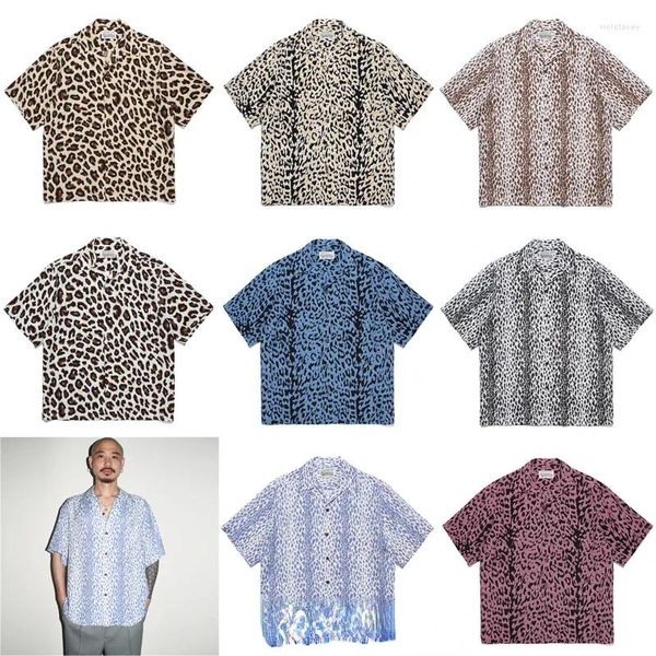 Herren lässige Shirts Est Leopard Spot Serie Print Grafik Wacko Maria Shirt 2024 Sommer Männer Frauen Top -Version Hawaii Strand Urlaub Kurzfilm