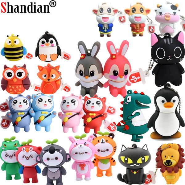 Casos desenho animado fofo USB Flash Drive 64 GB Pink Cartoon Pen Drive de 32 GB de Memória de Chain de Chain Redless Red Stick Dispositivo de armazenamento White pendrive