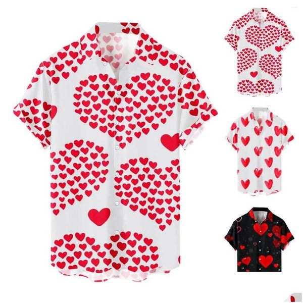 Мужские футболки Мужские футболки Сердце любовь точки при печати мужская рубашка летняя блуза с коротким рукавом белая одежда в день святого Валентина вечеринка сочия dhjb5
