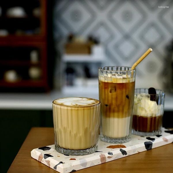 Чашки блюдцы sweetgo Vintage Glass Vertical Stripe Tumbler Cumbler Extraction Coffee/Млечный чай, питье для питья, поставщик магазина десертов