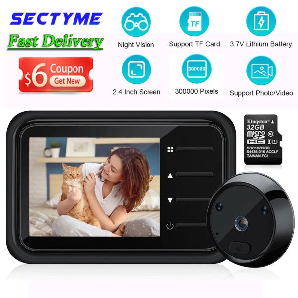 Gear sectyme smart peephole Doorbell câmera de 2,4 polegadas registro automático anel eletrônico IR Night VIDEIRA VÍDEO DO VIDELO DE CASA VIEJA