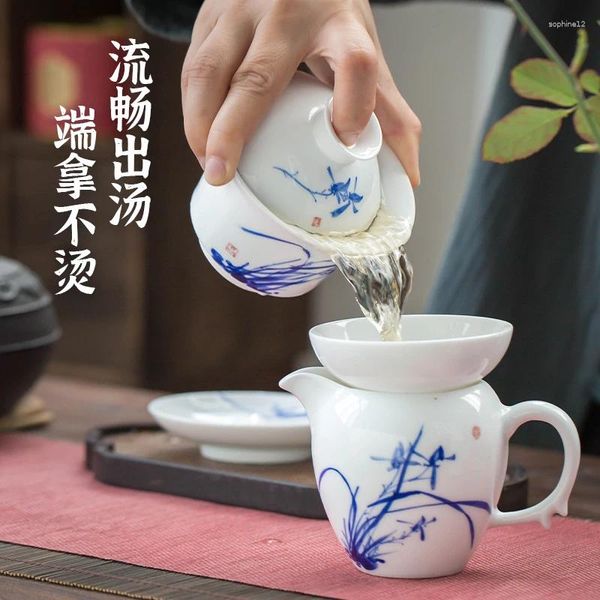 Tee-Sets Jingdezhen handgemalte Keramik Tea Ware-Anzug Haushalt Chinesisch Hochwertige blaue weiße Porzellanabdeckung Teetasse Ganzes Set
