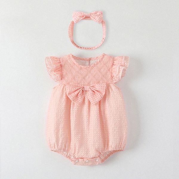 Летние девочки розовые ромперы детская одежда новорожденного с новорожденными костюмами для новорожденных комбинезон.