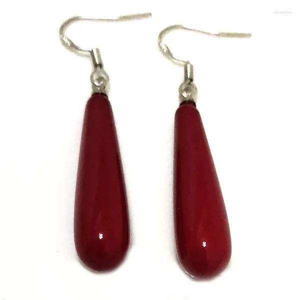 Dangle Ohrringe 9x30 mm glänzender Südsee Red Regenpolsterform -Schale Pearl Sterling Silber Haken Ohrring