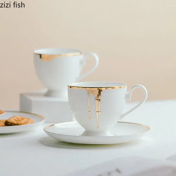 Tassen Keramik Kaffee Tasse Porzellan Tasse und Untertassen Set Golden Flow Glaze Tassen Nachmittag Teezubehör Gericht