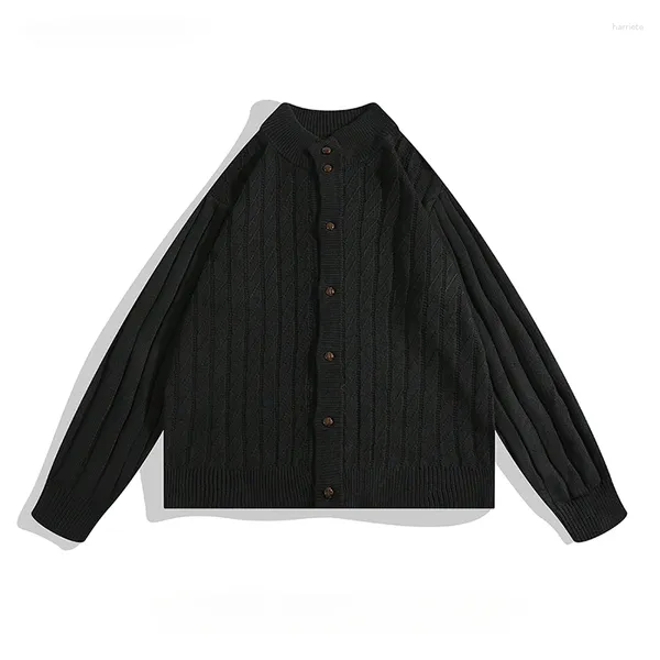 Camisolas masculinas decote em V Sold Solid Twist Sweater listrado Cardigan Hong Kong Light estilo maduro Trendência