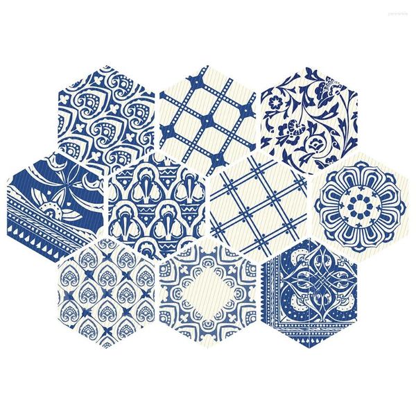 Badmatten 10pcs Peel and Backsplash Tiles Küchenbodenaufkleber für Badezimmer Blau