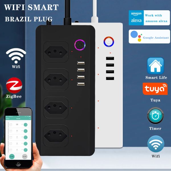 Stecker ZigBee WiFi Plug PUT PUTSTRIP -Verlängerungskabel mit USB -Ports Home Office Voice Remote Control Smart Plug Power Socket Brazil Stecker