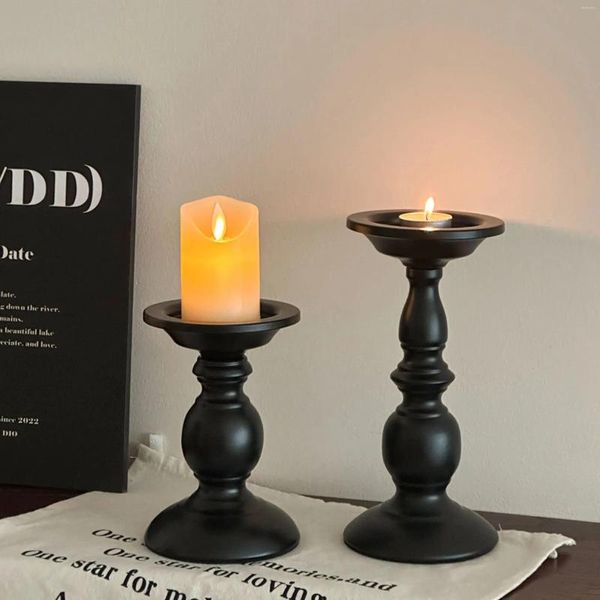 Candele 1pc Black Iron Plain per pilastro Candlestick da pranzo Tavolino Eventi di matrimonio Feste per la casa