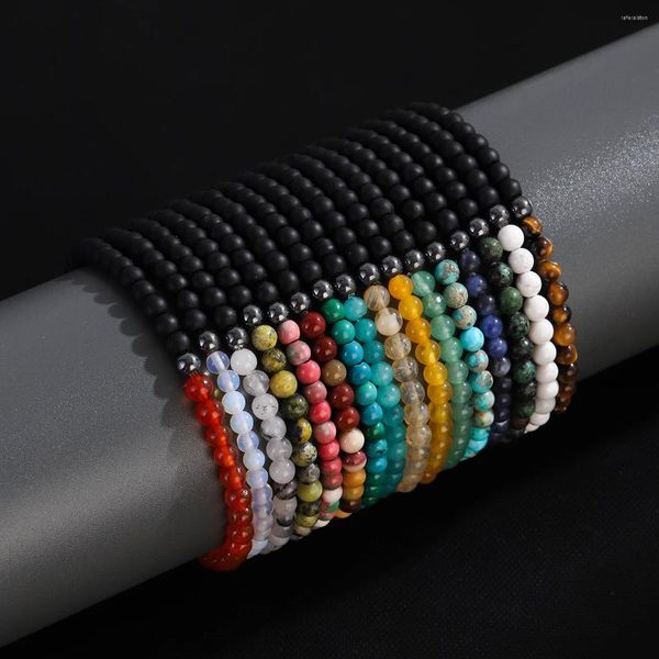 Strand 4 mm perle in pietra naturale bracciale unisex imperatore tigre occhio nero onice piccolo braccialetti meditazione yoga bracciale elastico