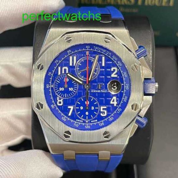 Top AP Forist Watch The Royal Oak Offshore Series 26470ST Elite Blue Dial с прозрачной обратной стороной для мужчин Timing Fashion Leisure Business Sports Механические запясть