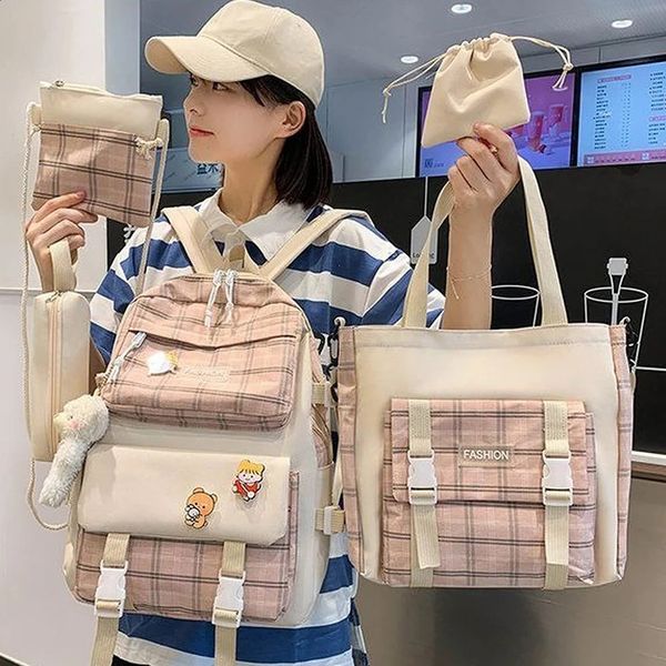 Canvas Girls School Bag Kadınlar İçin Sevimli Sırt Çantası Öğrenci Gençler Estetik Sırt Çantaları Su Geçirmez Büyük Kapasite Kawaii Çantalar 240329