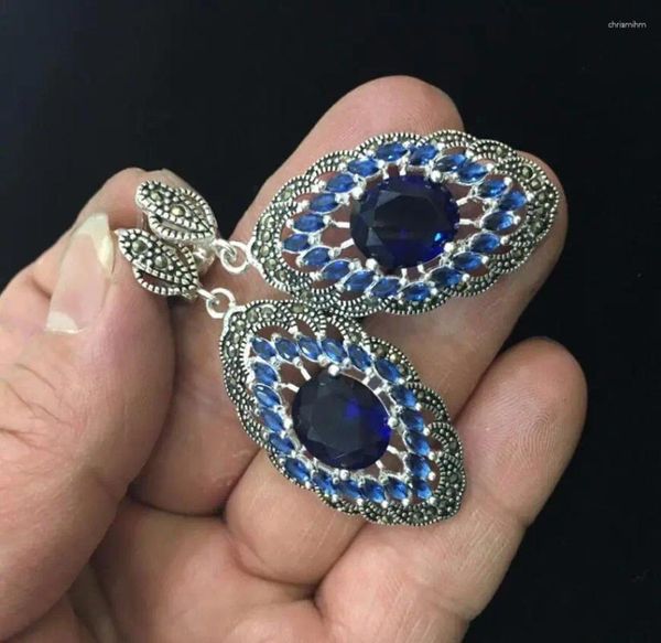 Orecchini a pennaglie di moda gioielli di moda genuini 925 argento blu cristallo art marcasite