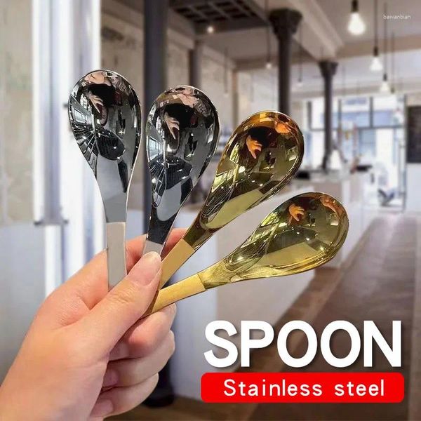 Ложки 2pcs из нержавеющей стали Spoon Короткая ручка столовая ложка золотой серебряный творческий подход хороший вид суп Scoop Korean Style Dableware Feeme