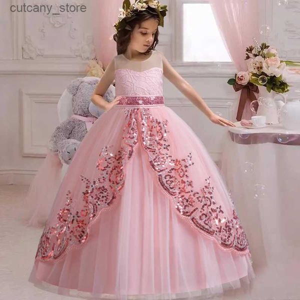 Abiti da ragazza Egant Flower Girl Dress Wedding Dress Wedding Banquet Long Gowns 4-10 Y per bambini abiti da ragazza vestiti in pizzo principessa per adolescente L240402