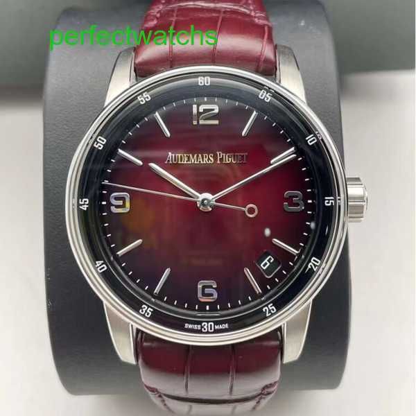 Código de relógio de pulso AP TOP 11.59 série 15210BC Platinum Smoked Wine Red Moda de moda casual Back Transparent Mechanical Watch