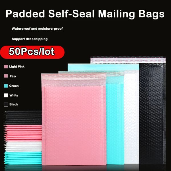 Mailer 50pcs Pink Poly Bubble Mailer gepolsterte Umschläge mit Schüttung Blasengekleidet PolyMailer -Taschen für Versandverpackungen Maile Selbstversiegelung