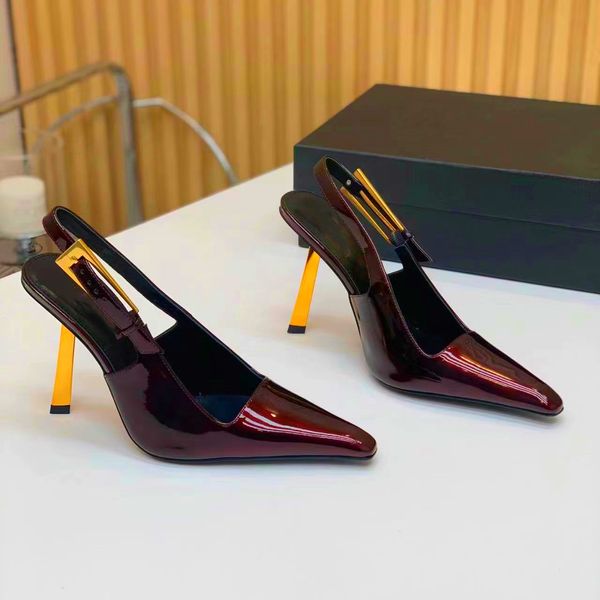 Новый стиль золотые каблуки обратно пустые туфли патентная кожа