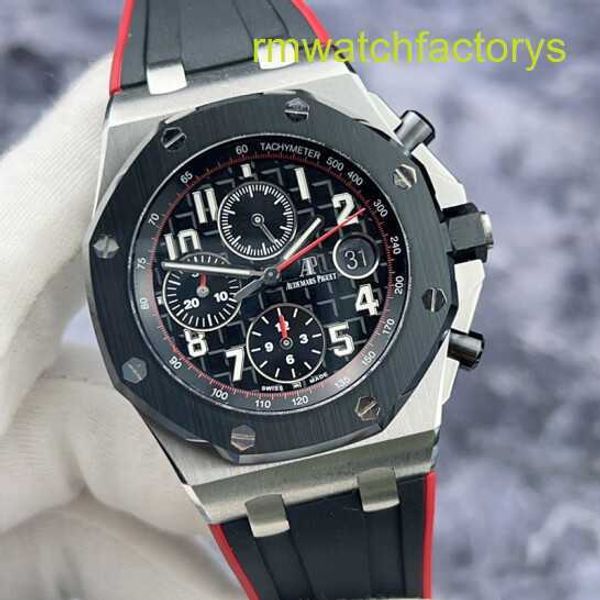 Perfect AP Wristwatch Royal Oak Offshore Series 26470so Vampire Anel de cerâmica precisão Cronógrafo de aço relógio Máquinas automáticas 42mm