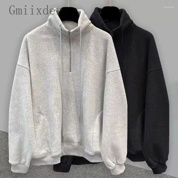 Herren Hoodies Solid Color Casual Halsband Reißverschluss Sweatshirt Winter Velvet Verdickung koreanischer Stilmodentrend vielseitiger loser Basismantel