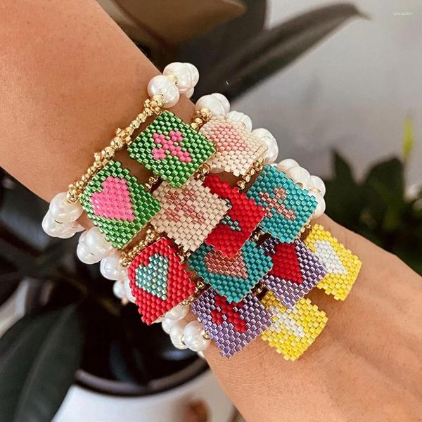 Strand Go2boho Pearl Breaded Bracelet Instiship Gifts Summer Beach Love Heart Charm Y2K estilo jóias artesanais para mulheres