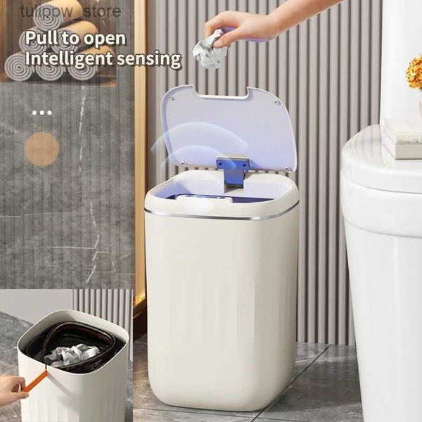 Lixeiras de lixo 24L lixo inteligente lata com lixo de sensor automático de luz UV pode lixo inteligente para o banheiro da cozinha Banheiro lixo com tampa L46
