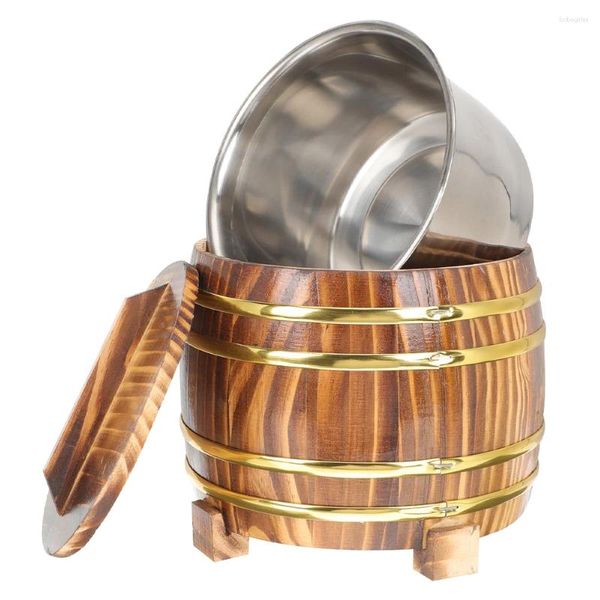 Tigelas tigelas vaporizer sushi balde de aço inoxidável tampas de mistura de barris cozidos recipientes de madeira de madeira