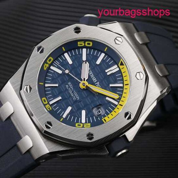 Classic AP Wrist Watch Royal Oak Offshore Series Automático mergulho mecânico à prova d'água Departamento de borracha de aço Data Display Watch Mens Watch Set 15710ST