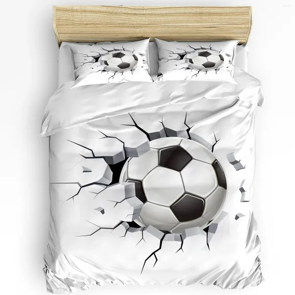 Постилочные наборы футбольные стена крэк футбольный отпечаток комфорт пуховой крышка подушка домашнее текстильное стеганое одеяло для мальчика для подростков 3pcs набор