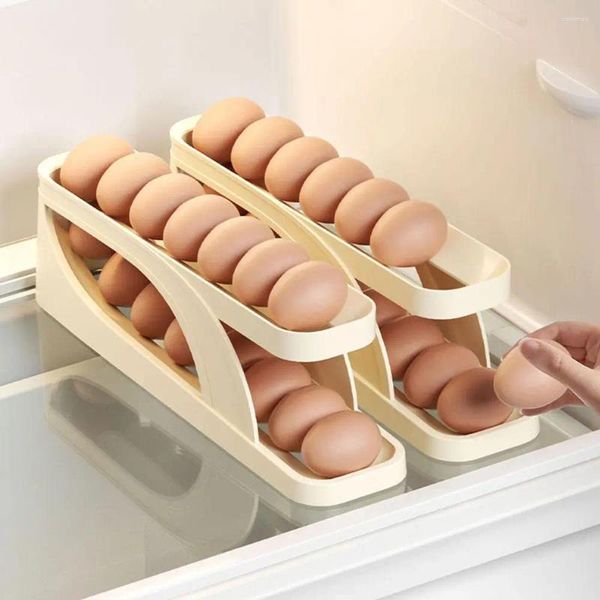 Speicherflaschen Automatische Rolling Egg Holding Rack Kühlschrank Behälter Spender Küche Kühlschrank Organizer Box u8f9